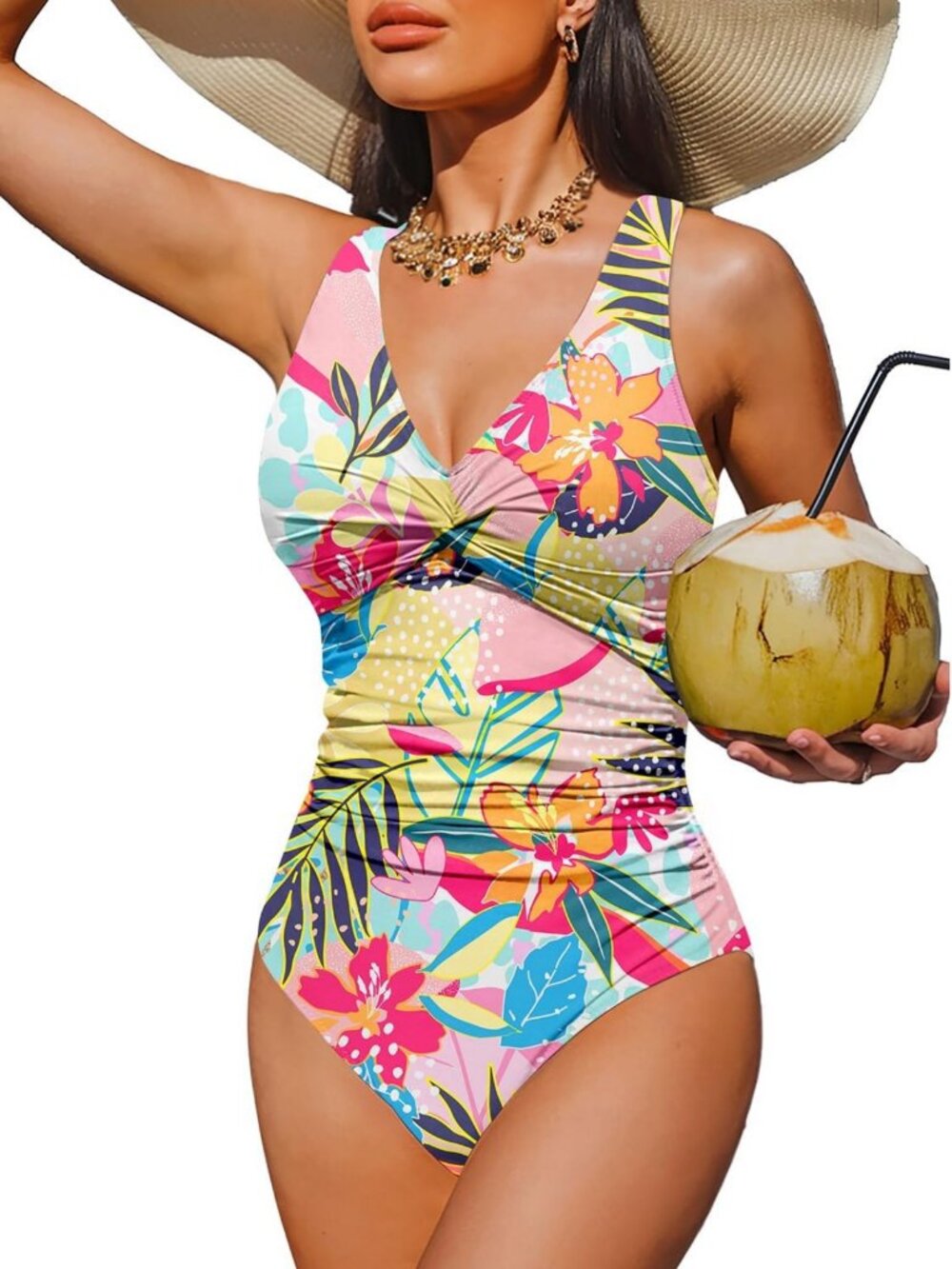 Tummy Control One Piece Swimsuit for Women, Push Up Full Coverage Bathing Suit